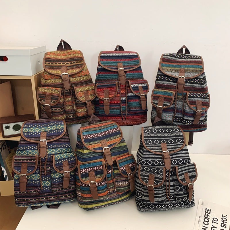 National Style Contrast Color Backpack - Large Capacity Travel Bag