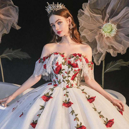 Women's Mori Style Bustier Wedding Dress – Sleeveless Shoulder Strap Bridal Gown with Tippet | Floor-Length & Trailing | XS–XXL