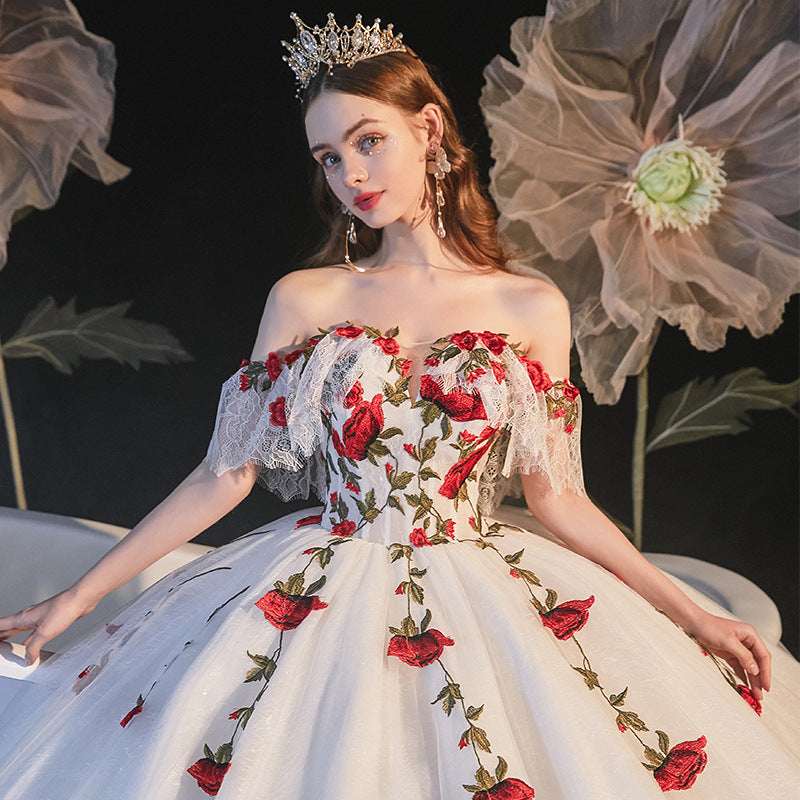 Women's Mori Style Bustier Wedding Dress – Sleeveless Shoulder Strap Bridal Gown with Tippet | Floor-Length & Trailing | XS–XXL