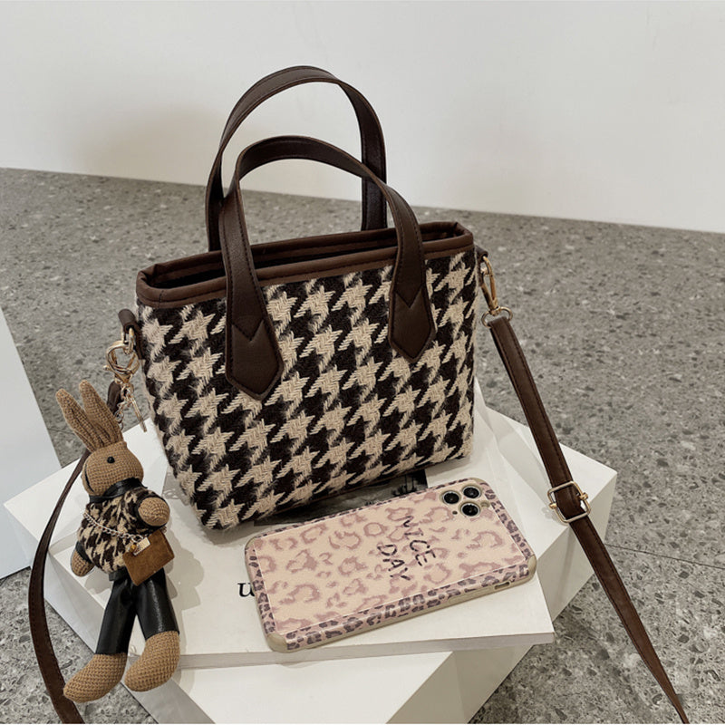 Houndstooth Checkerboard Shoulder Bag - Women's All-Match Messenger Tote