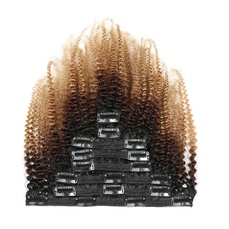 Set of hair extensions with a gradient color pattern on a white background