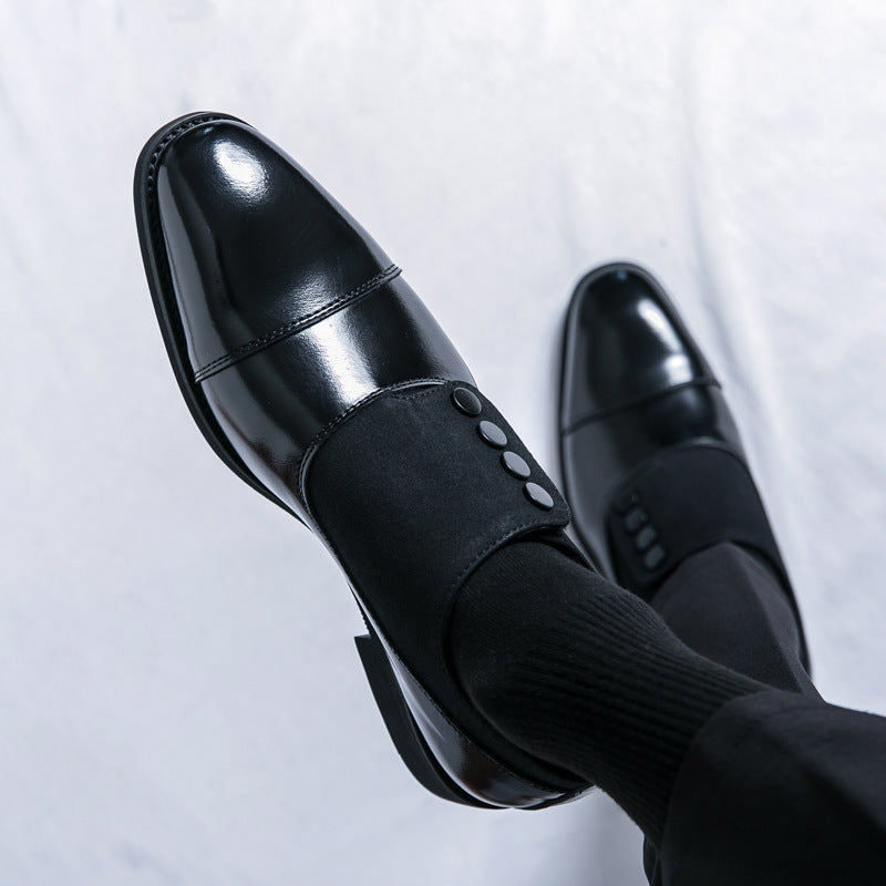 Low Top Pointed Round Toe Button Leather Shoes Men Slip-on - British Style