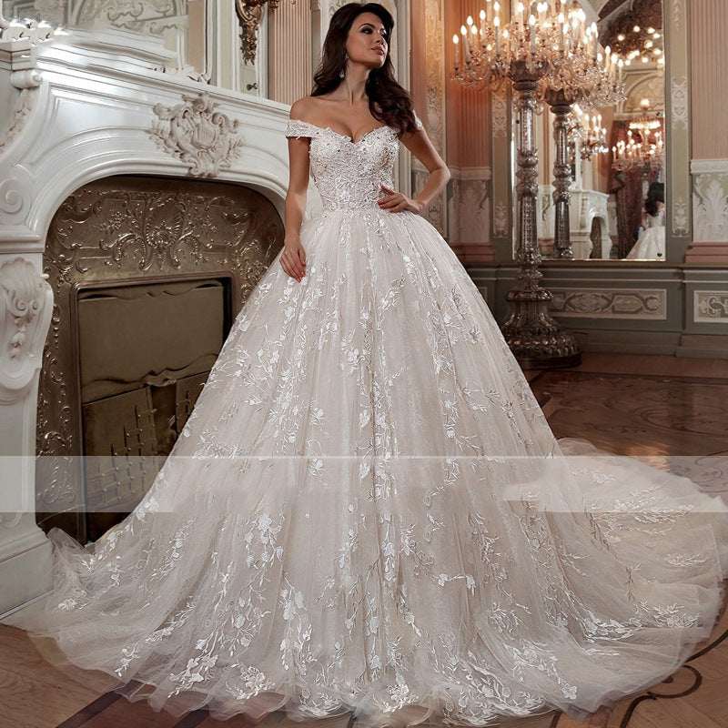 Women's French Mori Off-Shoulder Wedding Dress – Simple Elegant Bridal Gown with Straps | White | US 2–16 & 14W–26W