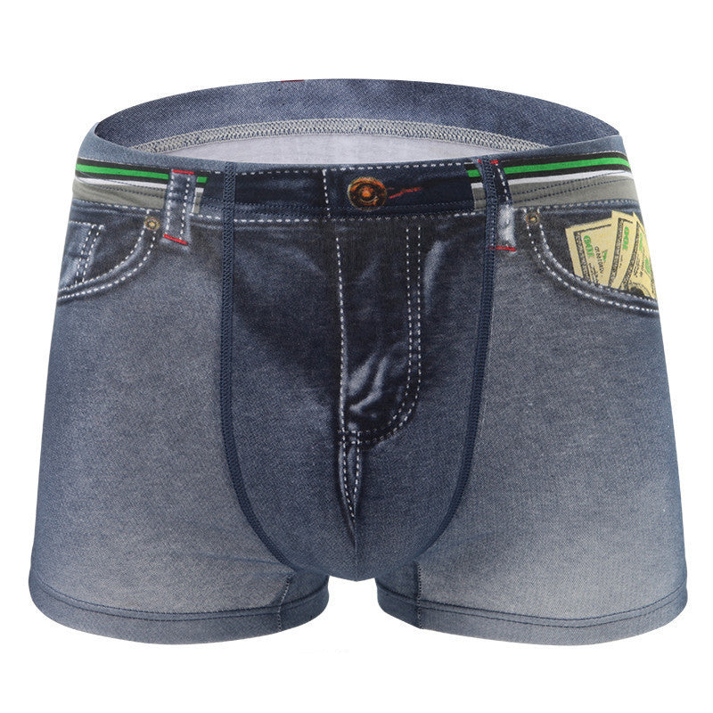 Men's Imitation Denim Inner Pants - Adult Pure Cotton Underwear