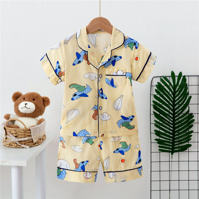 Boys And Girls Faux Silk Cardigan Pajama Short Sleeve Set
