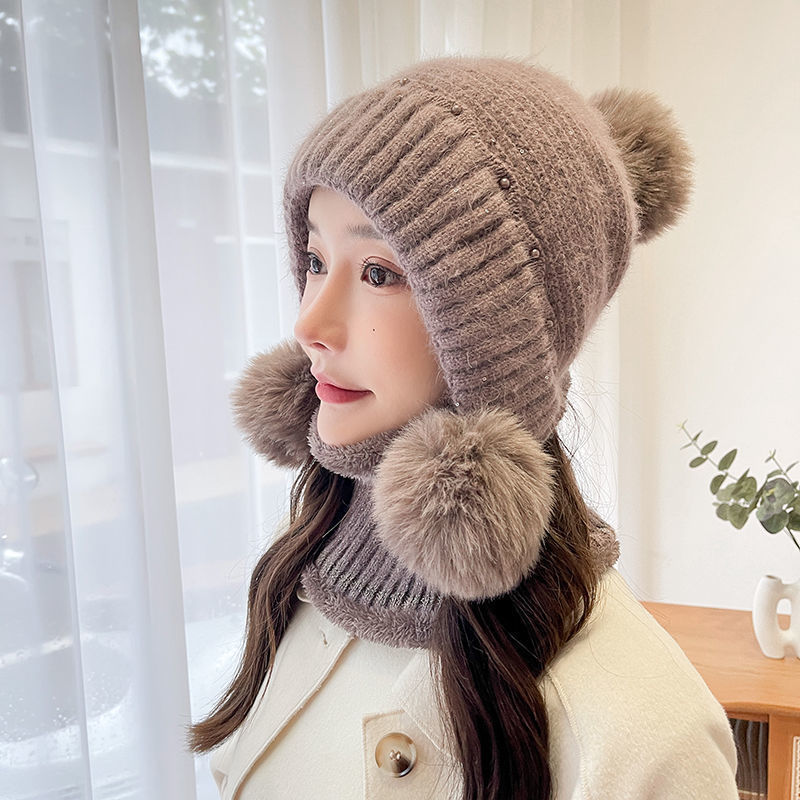 Add Velvet Padded Knitted Hat Ear Protection Warm