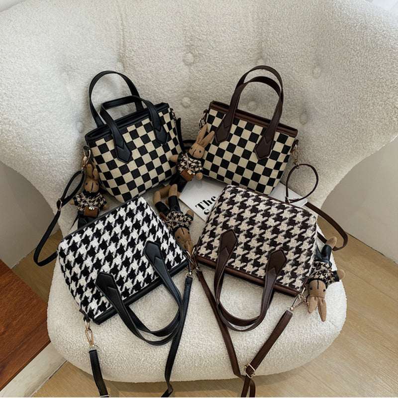Houndstooth Checkerboard Shoulder Bag - Women's All-Match Messenger Tote