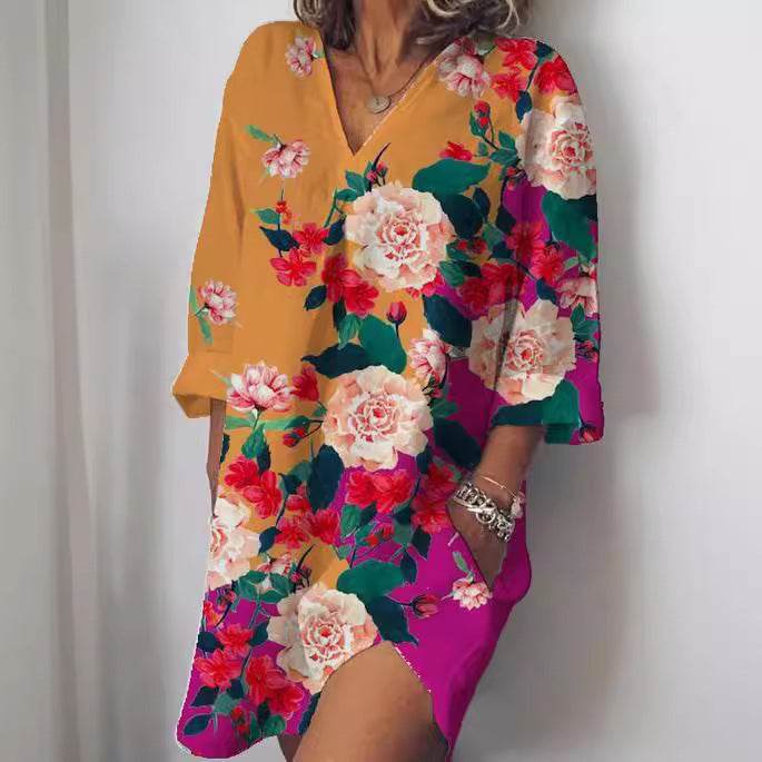 Autumn And Winter Printing Ninth-sleeve Dress - Millivan supplies 