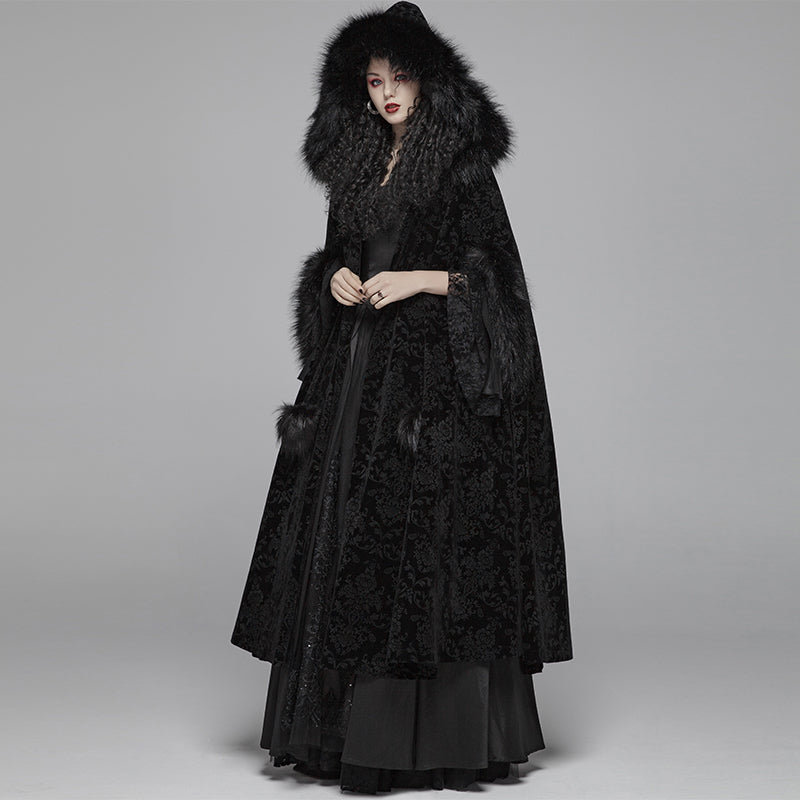 Women's Hooded Sleeveless Lace-Up Floor-Length Cape Coat | Black | One Size