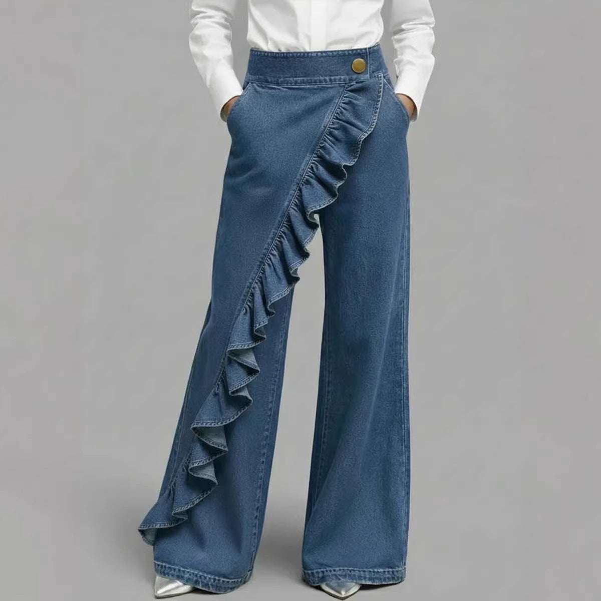 Women's Retro A-Line Irregular Hem Trousers | Black, Blue & Light Blue | S–2XL