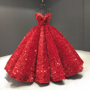 Paillette Sequined Lace Sleeveless Belt-Detail Ball Gown Wedding Dress