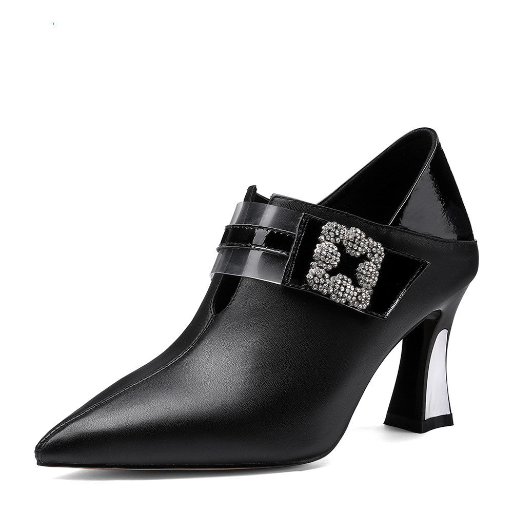 One Word Buckle Thick Heel Fashion Women's Shoes