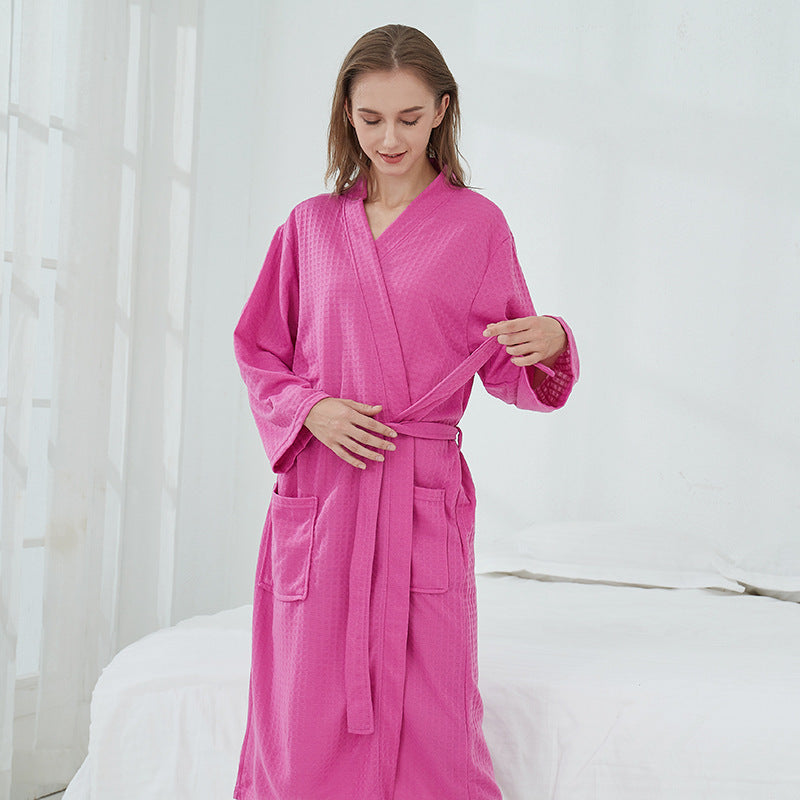 Unisex Couple Bathrobes - Rose Red Waffle Adult Women Men Loungewear Set Multiple Sizes