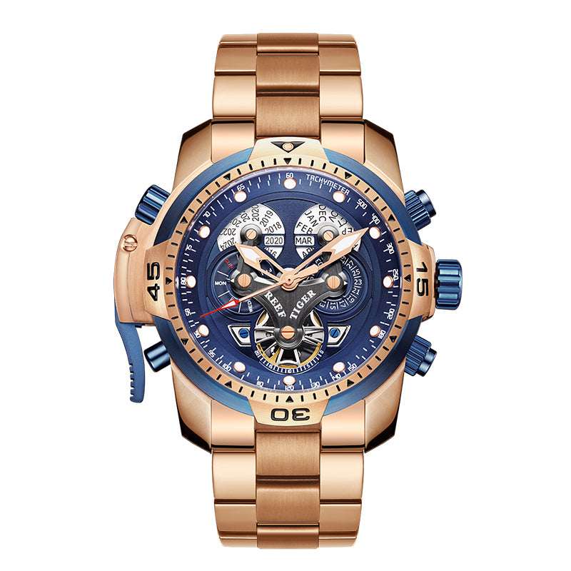 Men's Large Dial Mechanical Watch – 45mm Hollow-Out Waterproof Strong Luminous Steel Watch | 6 Styles