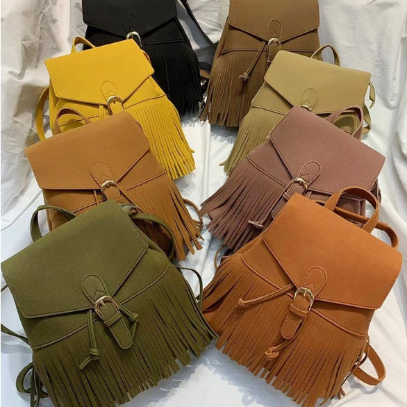 Women's Frosted Tassel Backpack - Solid Color