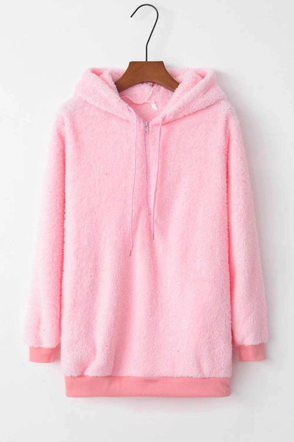 Full Size Quarter-Zip Drawstring Teddy Hoodie - Millivan supplies 