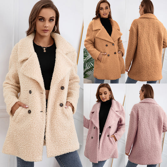 Lamb Fur Coat Loose Lapel Plush Windbreaker Women