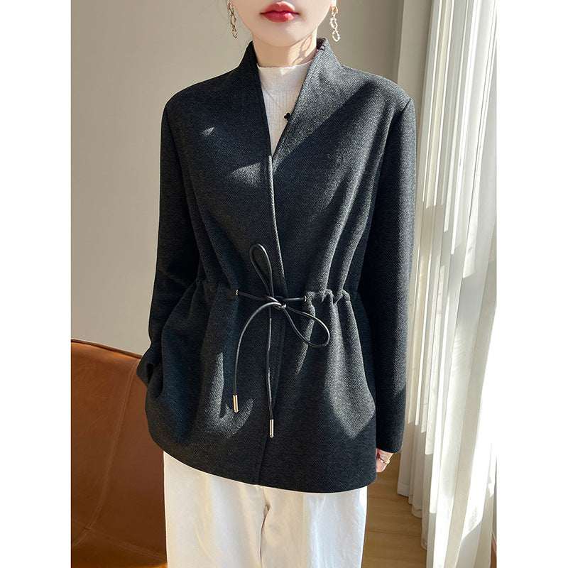 Women's Cashmere-Blend V-Neck Knit Cropped Blazer | Black & Light Gray | M–XL