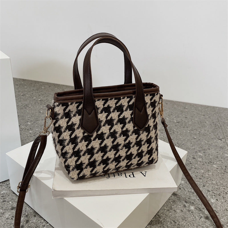 Houndstooth Checkerboard Shoulder Bag - Women's All-Match Messenger Tote