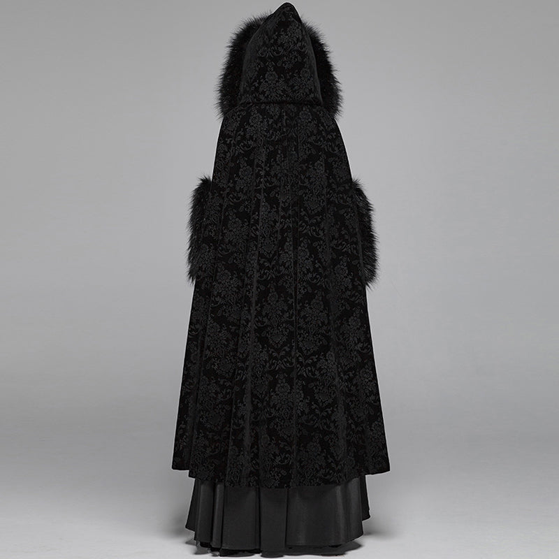 Women's Hooded Sleeveless Lace-Up Floor-Length Cape Coat | Black | One Size