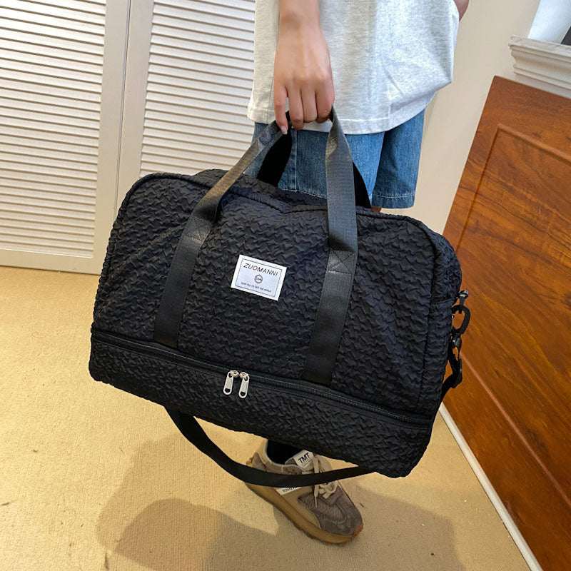 Ruched Travel Duffle Bag - Women's Gym Weekender with Wet/Dry Compartment