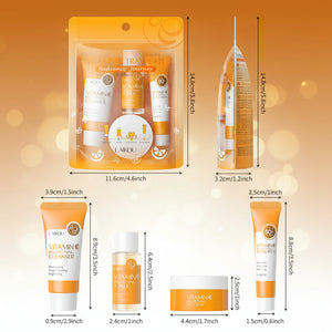 L'AROUE skincare travel kit with dimensions displayed