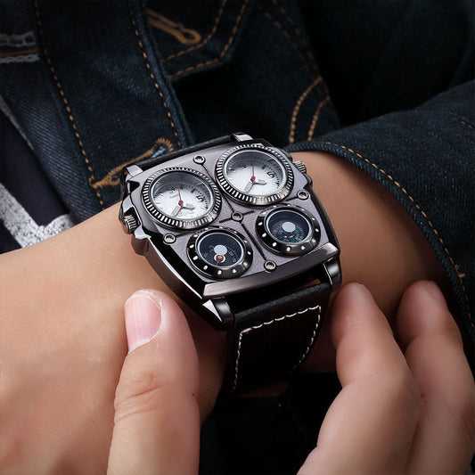 Men's Multifunctional Quartz Watch - 49mm Square
