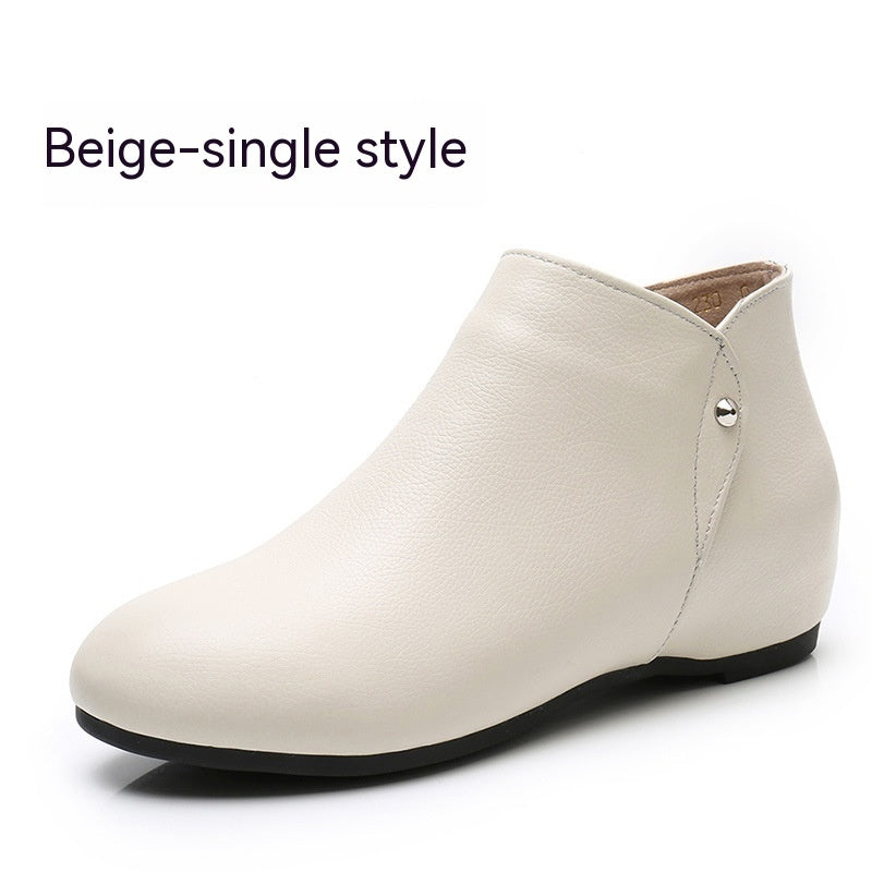 Beige ankle boot on a white background with text 'Beige-single style'.