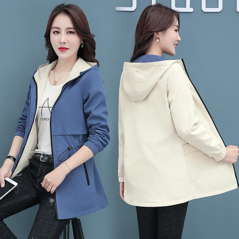 Women's New Double-Sided Windbreaker with Slim Waist - Adult Casual Jacket