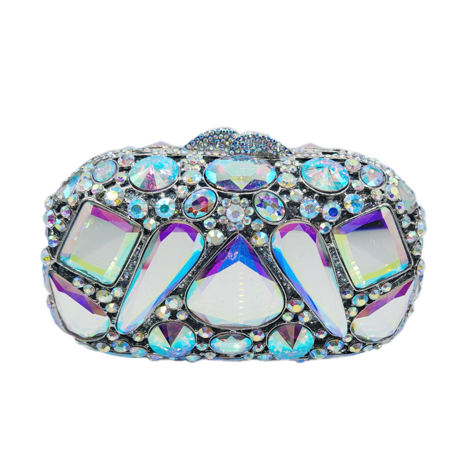 Decorative ring with multicolored gemstones on a white background