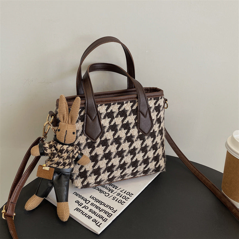 Houndstooth Checkerboard Shoulder Bag - Women's All-Match Messenger Tote