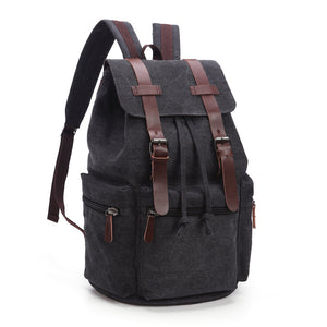 Gray backpack with brown straps on a white background