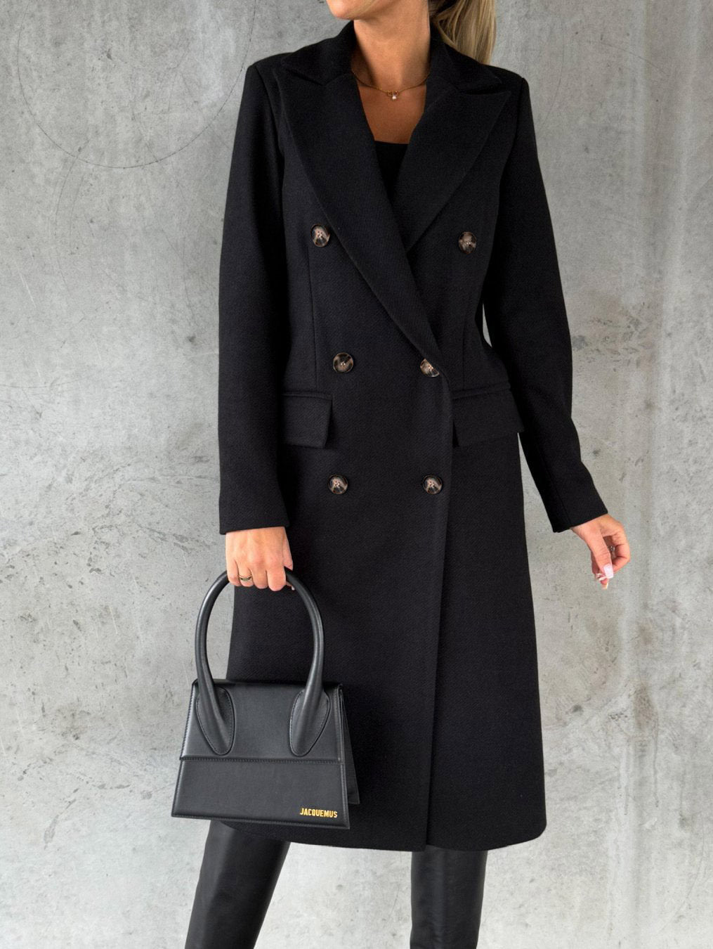 Women's Long Sleeve Lapel Coat - Adult Winter Fashion Double Breasted Slim Jacket