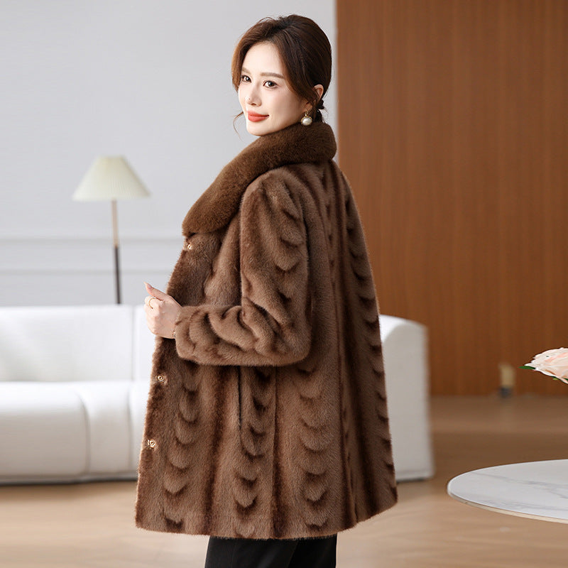 Woman wearing a brown fur coat in an indoor setting by millivan