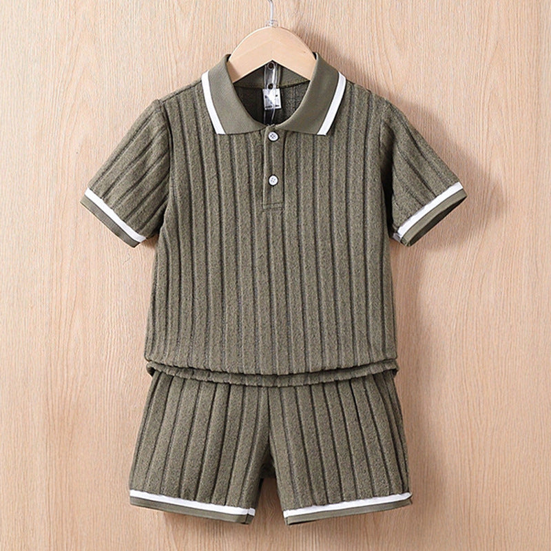 Children's Polo Collar Striped Shorts - Unisex Kids Summer Wear