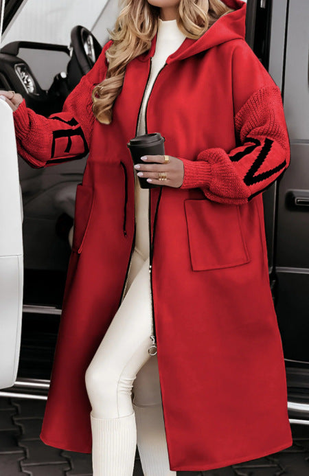 Women's Hooded Windbreaker Jacket - Adult Long Trench Coat Fall Winter