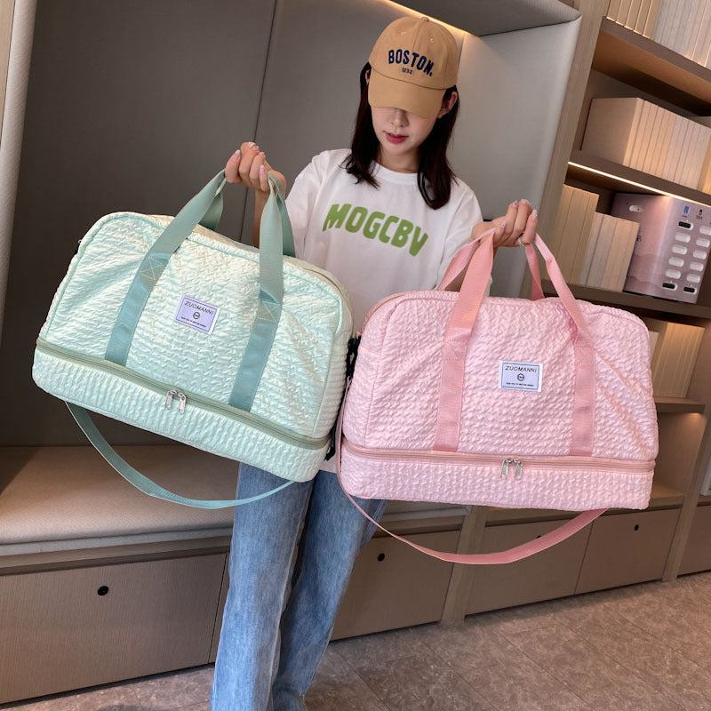 Ruched Travel Duffle Bag - Women's Gym Weekender with Wet/Dry Compartment