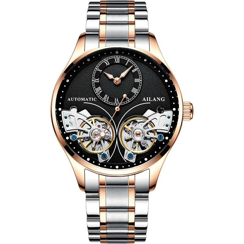 Men's Automatic Mechanical Watch – Tourbillon Moon Phase Transparent Case Back 41mm Titanium Bezel | 16 Styles