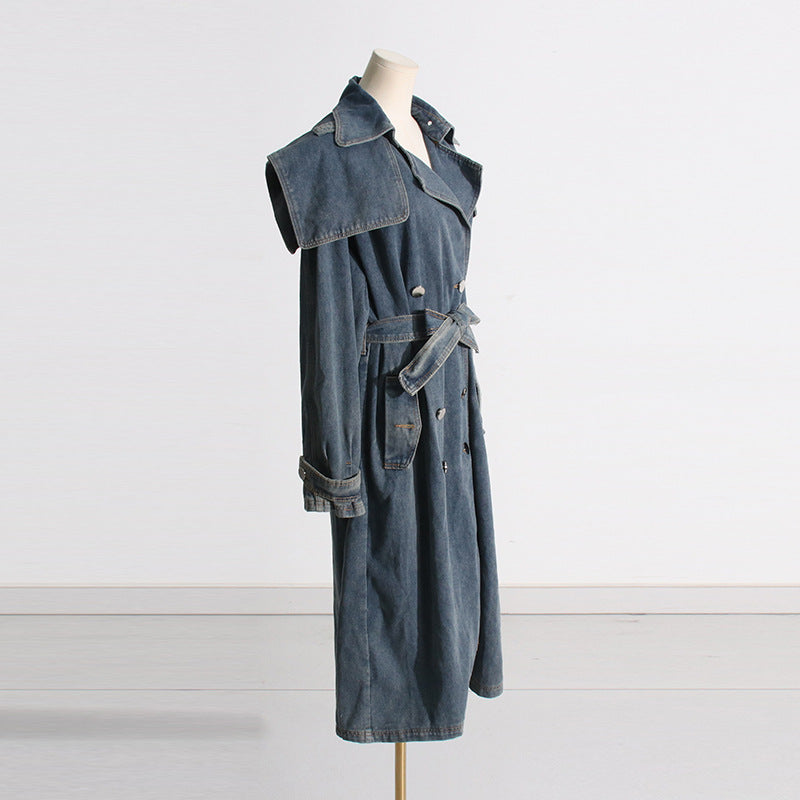 Denim dress on a mannequin against a white background