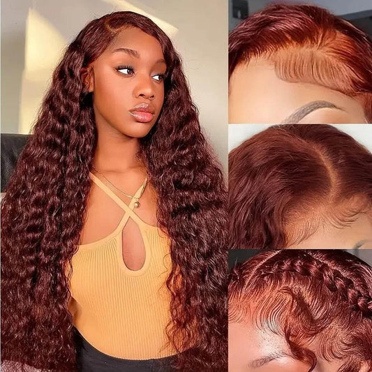 Reddish Brown Water Wave HD Lace Front Wig Human Hair - Millivan supplies 