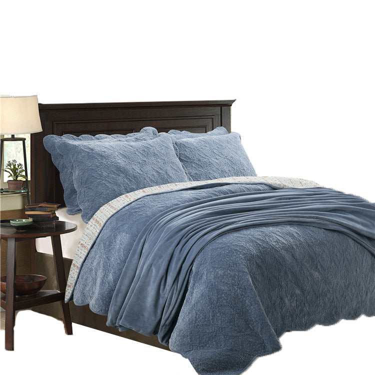 Solid Color Diamond Velvet Four-piece Set Flannel Three-piece Set