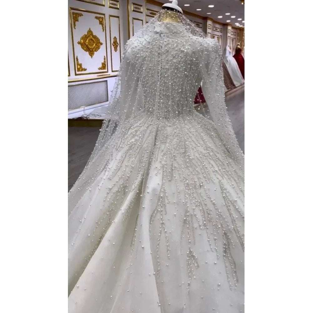 Long Sleeve High Waist Trailing Wedding Dress | White | US 2–16 & 16W–26W