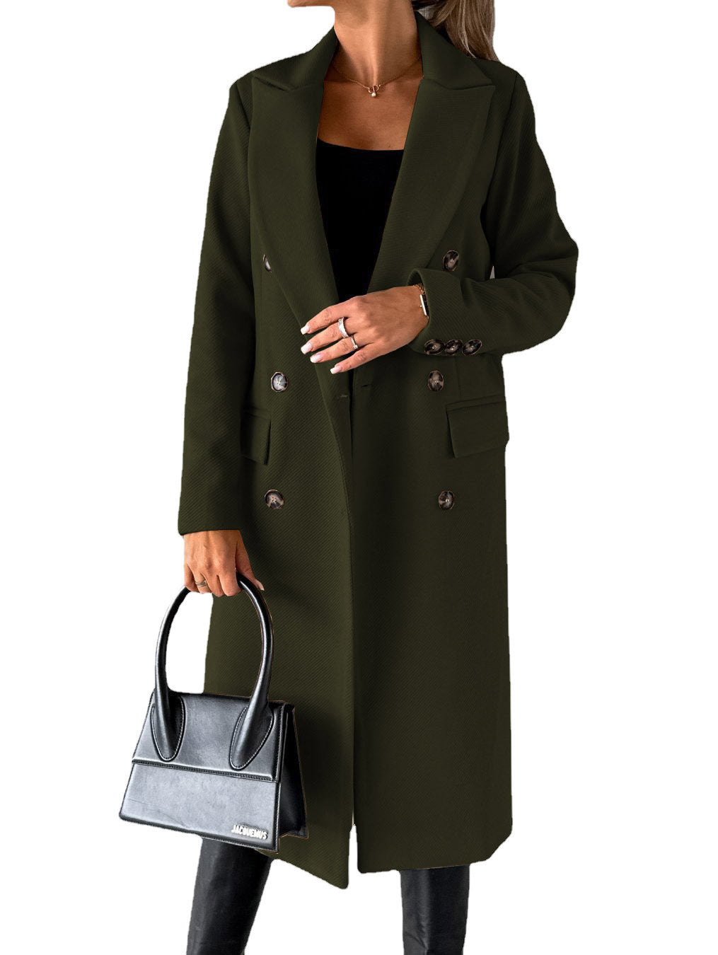 Women's Long Sleeve Lapel Coat - Adult Winter Fashion Double Breasted Slim Jacket