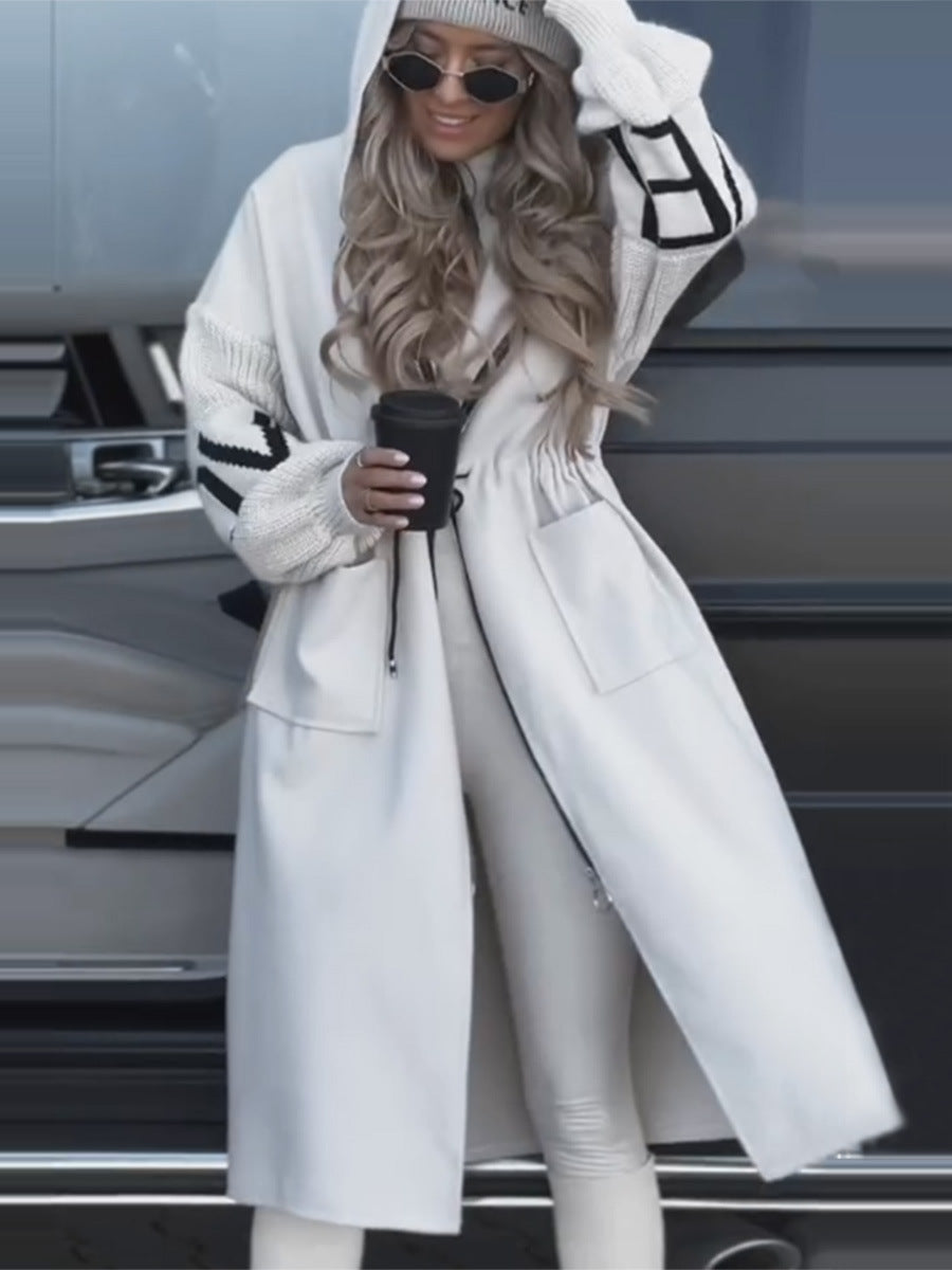 Women's Hooded Windbreaker Jacket - Adult Long Trench Coat Fall Winter