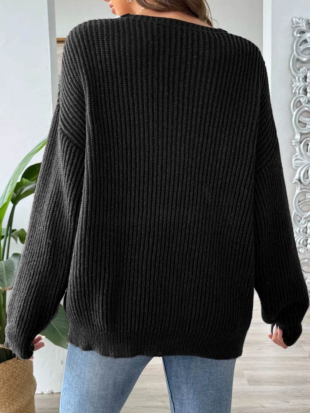 Contrast Dropped Shoulder Long Sleeve Sweater - Millivan supplies 