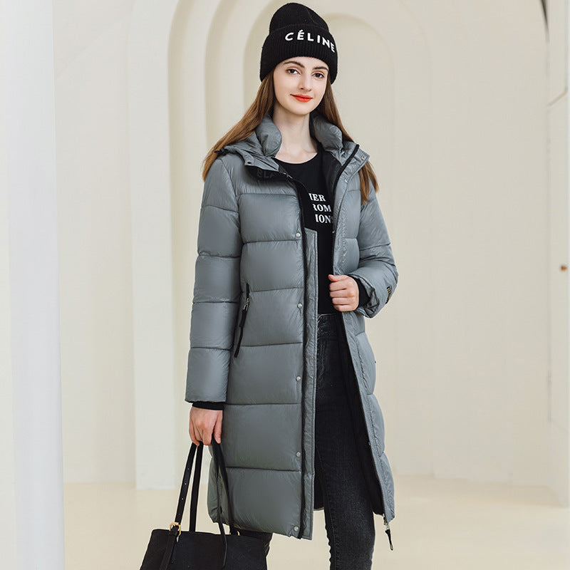 Women's Winter Warm Hooded Coat with Pockets - Adult Long Cotton Jacket