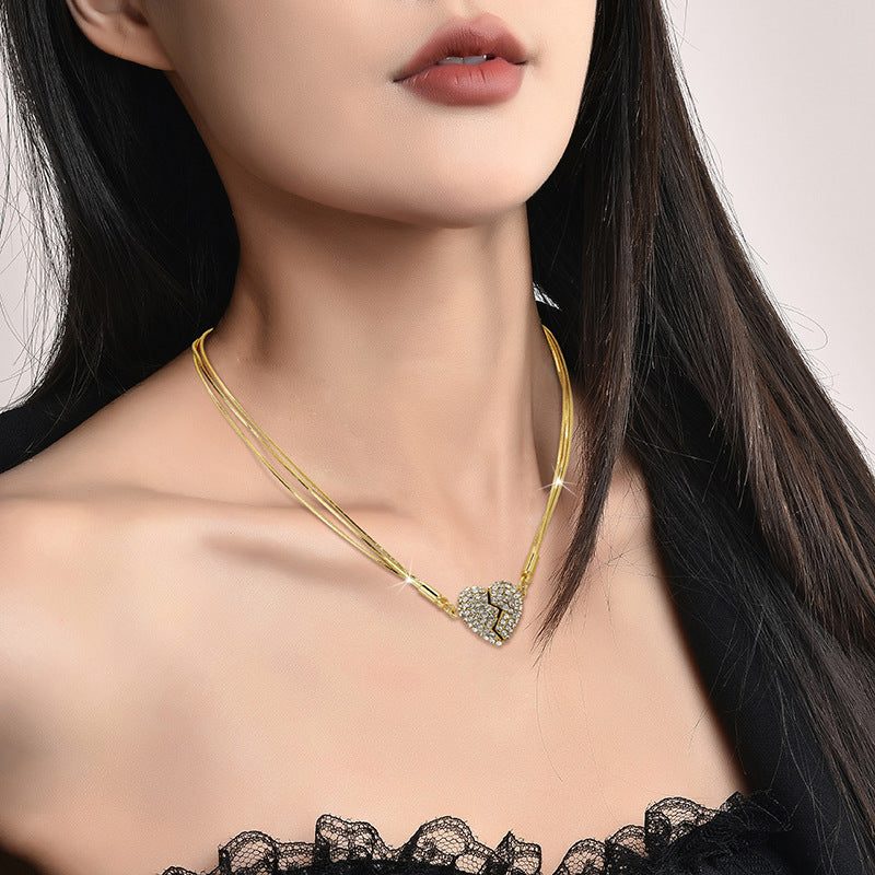 Magnetic Love Heart Necklace - Titanium Steel