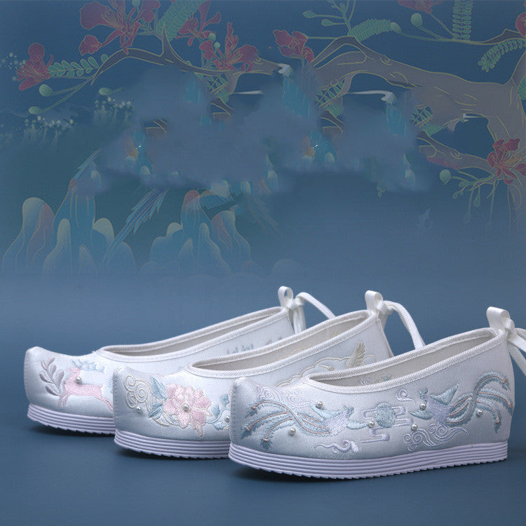 Beaded Hanfu Embroidered Shoes With Wedge Heel Increased And Alice Head