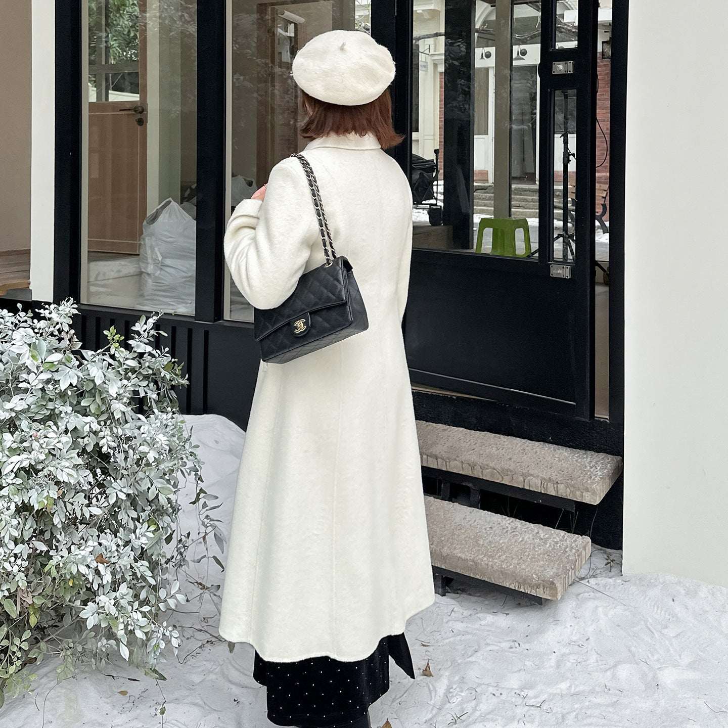 Women's Retro Fitted Double-Faced Wool Coat – Extra-Long High-Waist Elegant Winter Coat | Apricot & Black | XL–4XL