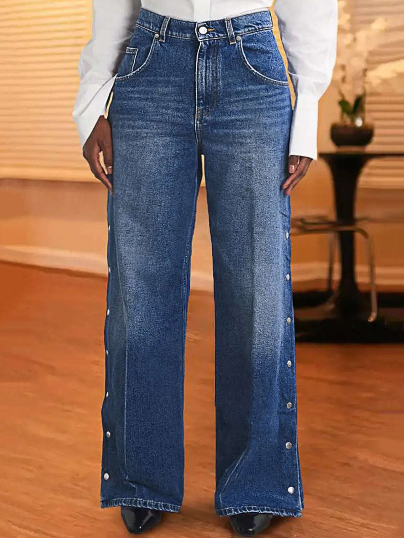 Women's Heart-Shaped Rivet Denim Pants | Dark Blue | S–XL